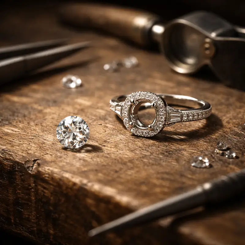 Jeweller's workbench with engagement ring